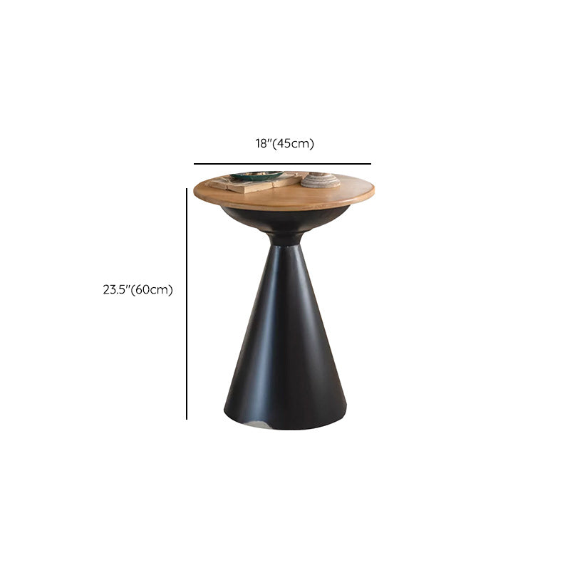 Round Wood Distressed Coffee Table Metal Pedestal Cocktail Table