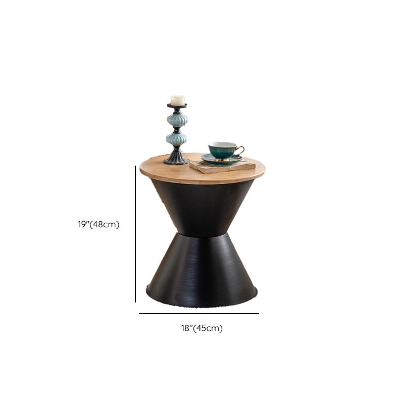 Round Wood Distressed Coffee Table Metal Pedestal Cocktail Table