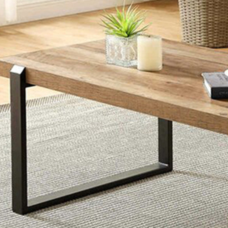Scandinavian Coffee Table with Rectangle Solid Wood Top and Iron Sled Base