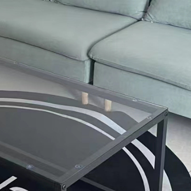 Modern Style Rectangular Glass Coffee Table 17.7-In H Metal Frame 1 Single Cocktail Table