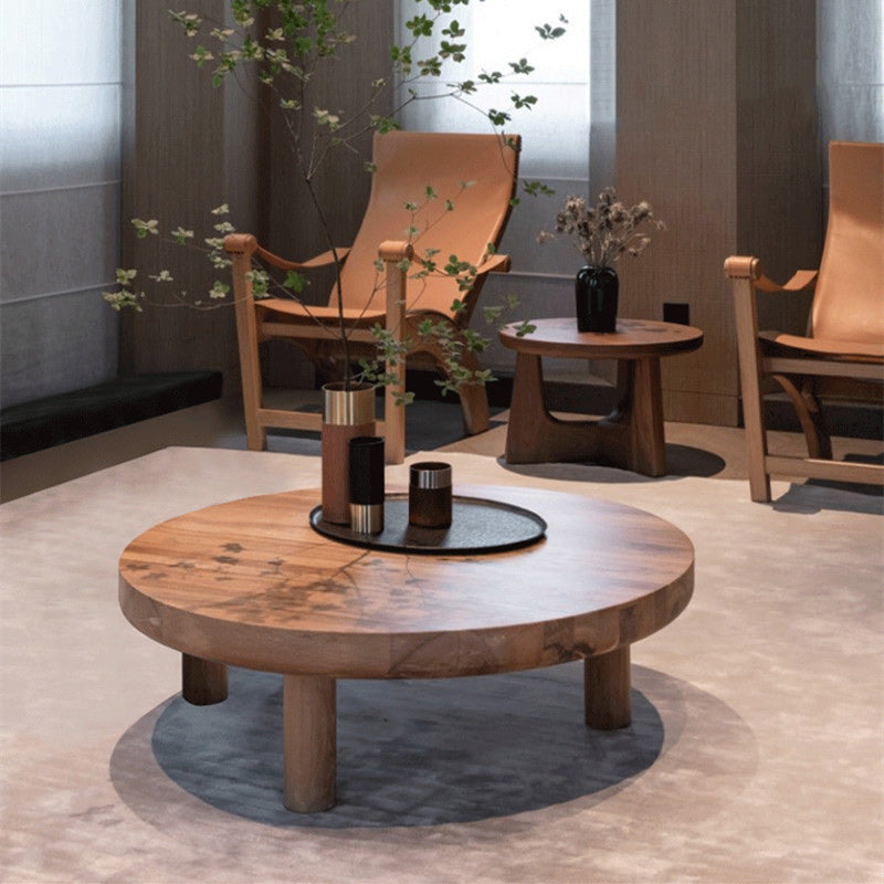 Brone Solid Wood Coffee Table Round Coffee Table for Living Room