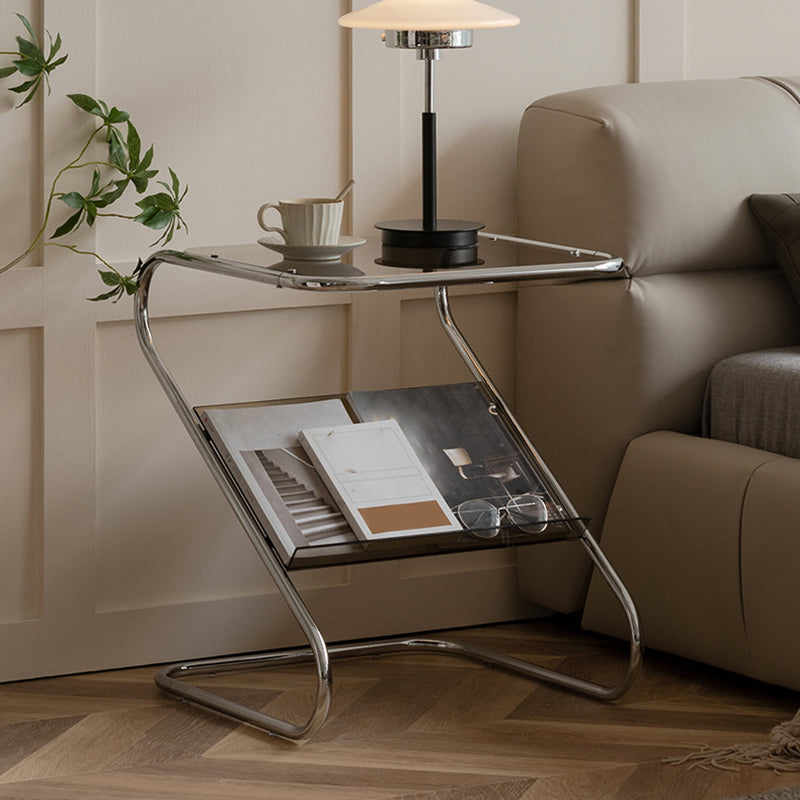 Abstract End Table Contemporary Style 23.62-inch Glass Top Side Table