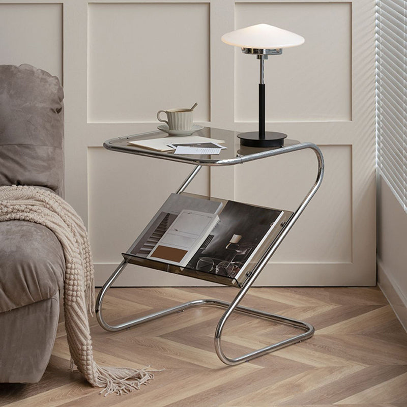 Abstract End Table Contemporary Style 23.62-inch Glass Top Side Table