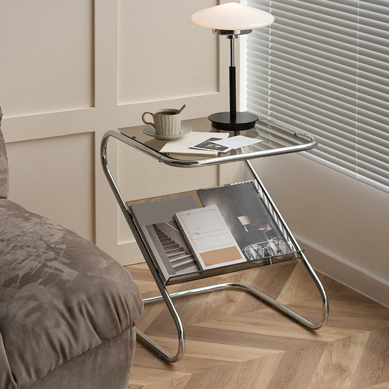 Abstract End Table Contemporary Style 23.62-inch Glass Top Side Table