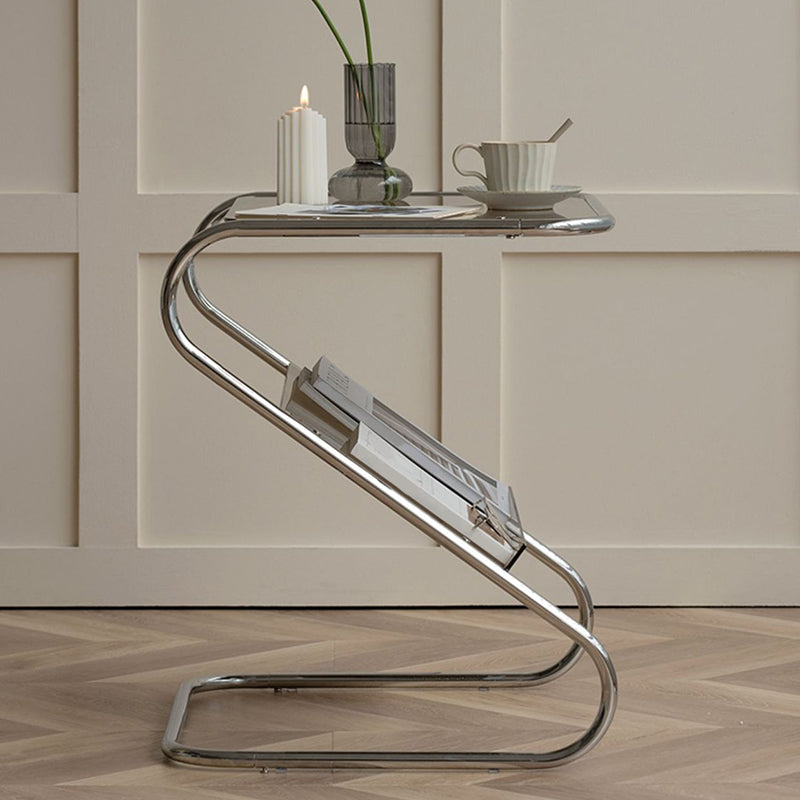 Abstract End Table Contemporary Style 23.62-inch Glass Top Side Table