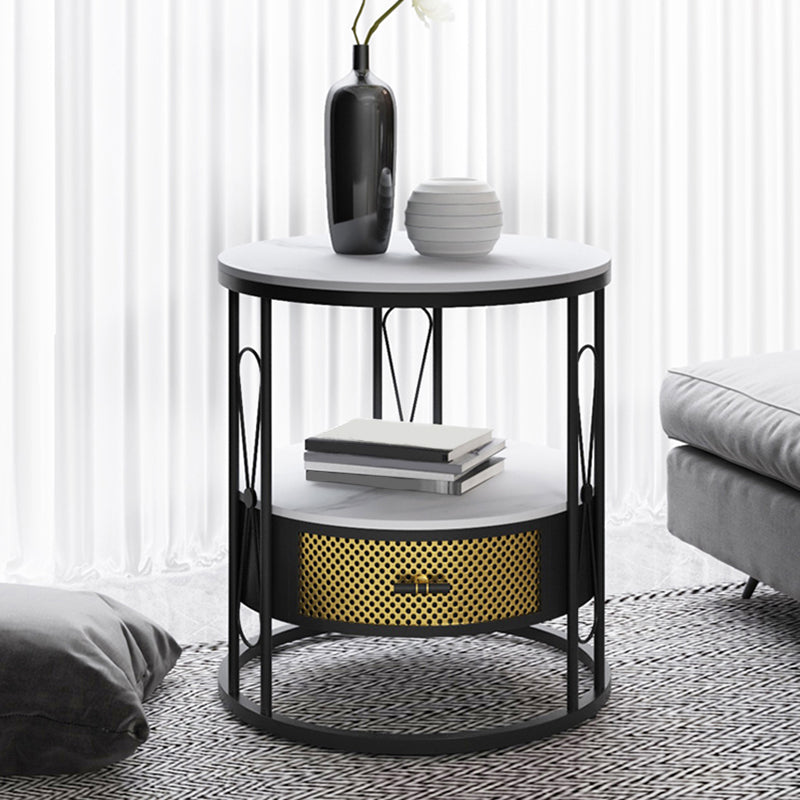 Modernistic Metal Frame 1-Drawer Round Living Room Side Table