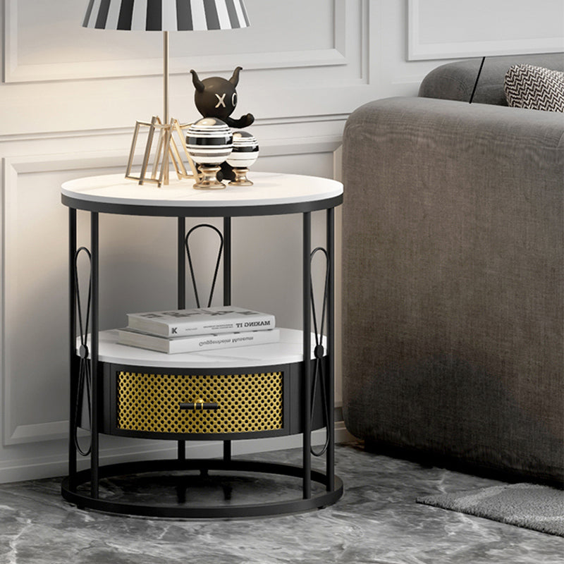 Modernistic Metal Frame 1-Drawer Round Living Room Side Table