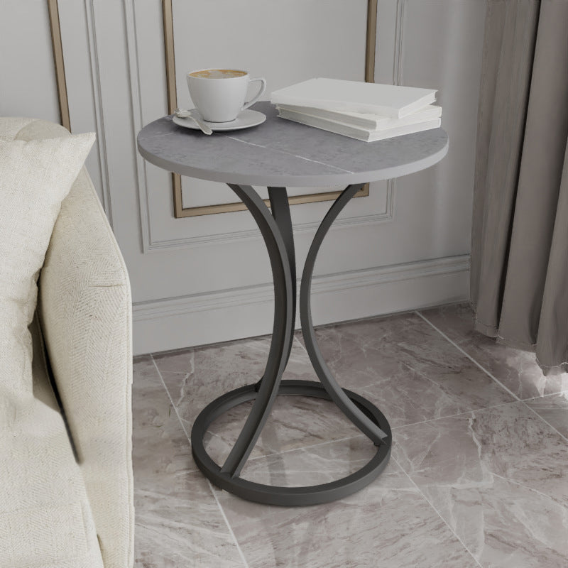 Modern Slate Round Side End Table Pedestal Table for Living Room