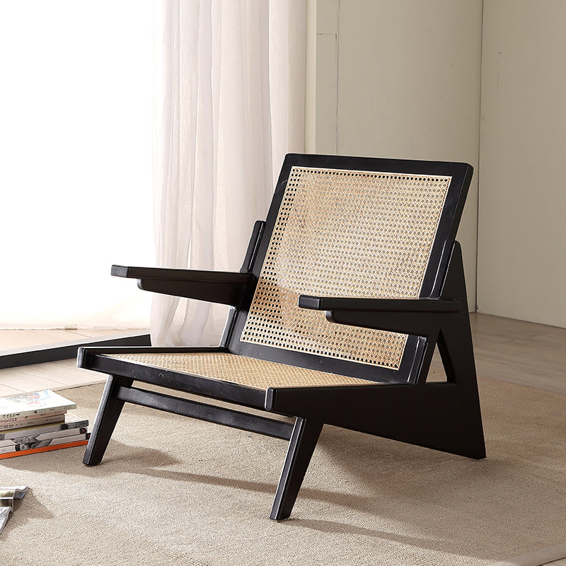 Mid-century Modern Rubberwood Solid Wood Frame Square Arms Chair