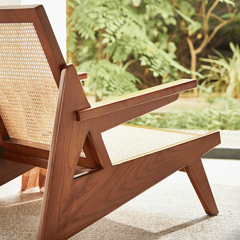 Mid-century Modern Rubberwood Solid Wood Frame Square Arms Chair