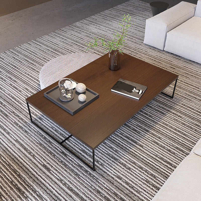 13.78" H Modern Rectangle Wooden Coffee Table Metal Sled Cocktail Table