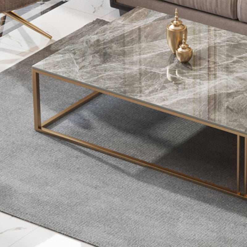 Glam Rectangle Slate Coffee Table 16.53"H Steel Frame Base Cocktail Table