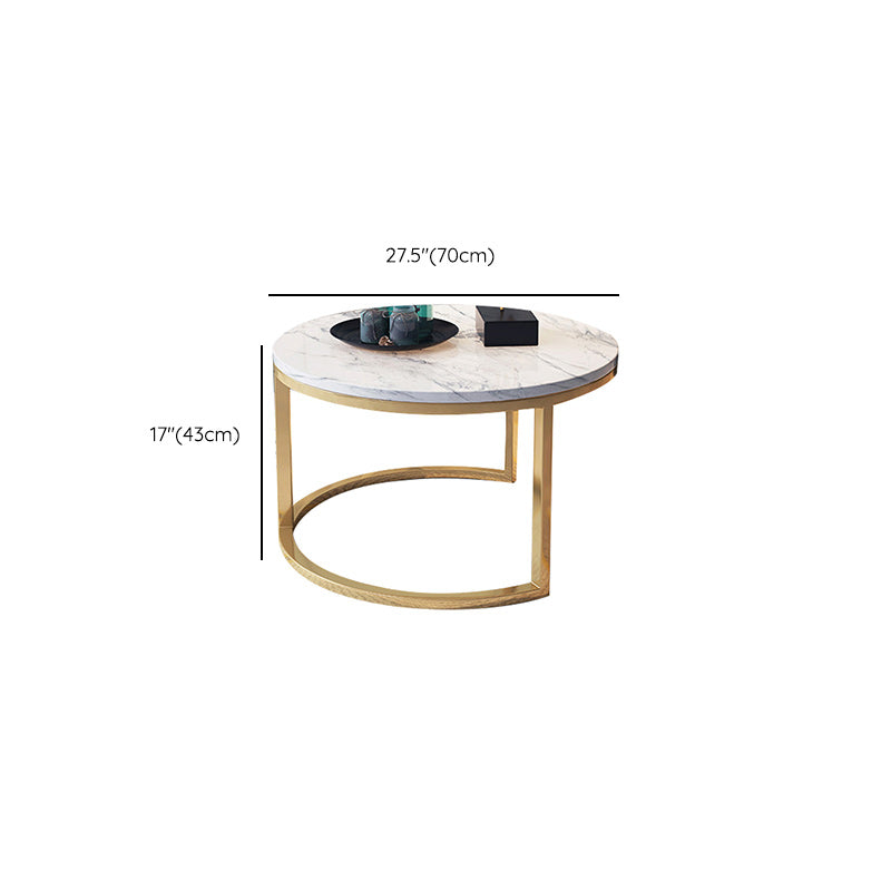 White Glam Pedestal Base Coffee Table with Stone Top and Metal Base