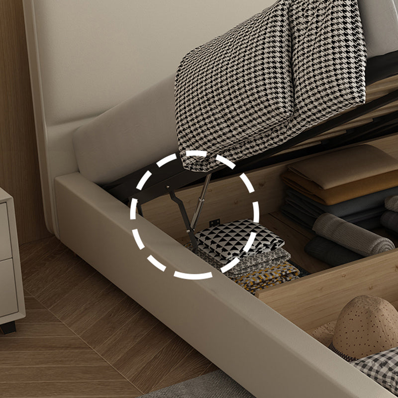 Wood and Upholstered Standard Bed with Headboard Panel Bed in Beige