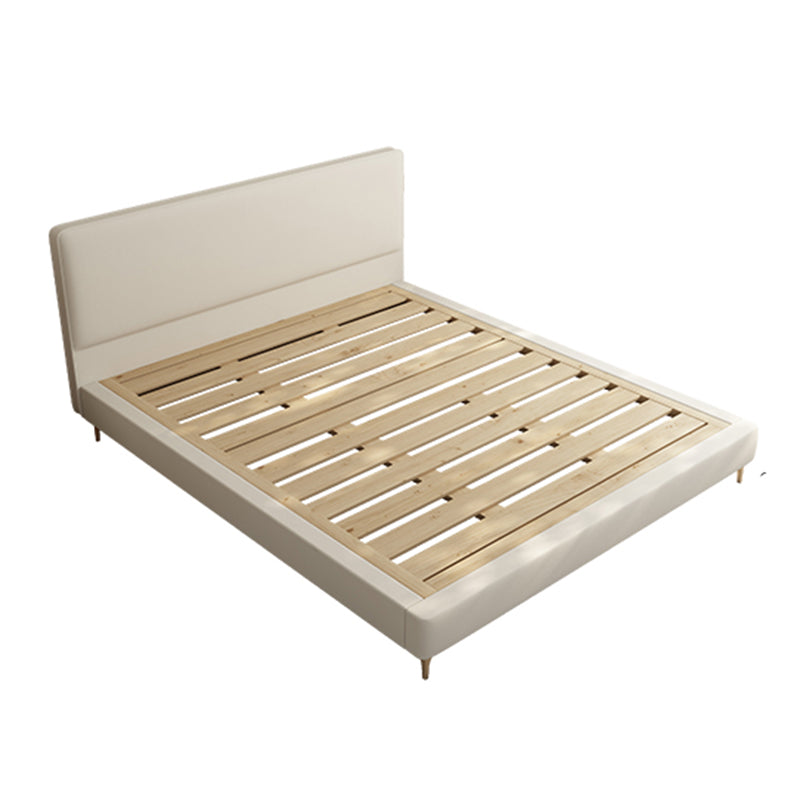 Wood and Upholstered Standard Bed with Headboard Panel Bed in Beige