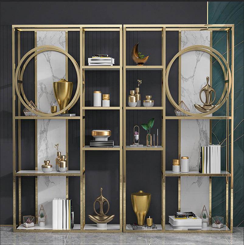 Glam Antique Finish Bookcase Metal Etagere Bookshelf with Shelves