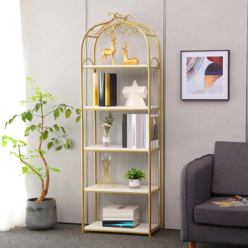 Glam Style Antique Finish Shelf Bookcase Metal Etagere Bookshelf with Shelves