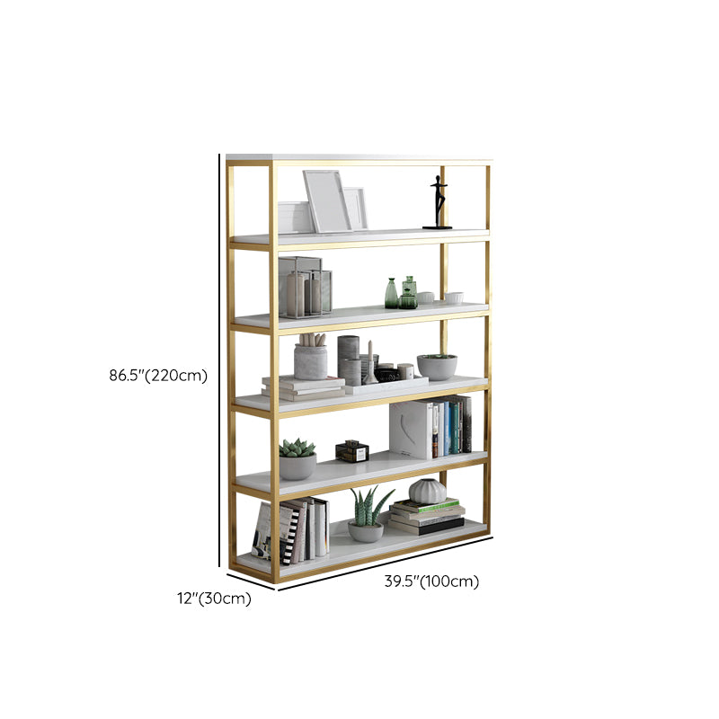 Glam Antique Finish Shelf Bookcase Metal Bookshelf with Rectangular Shelves