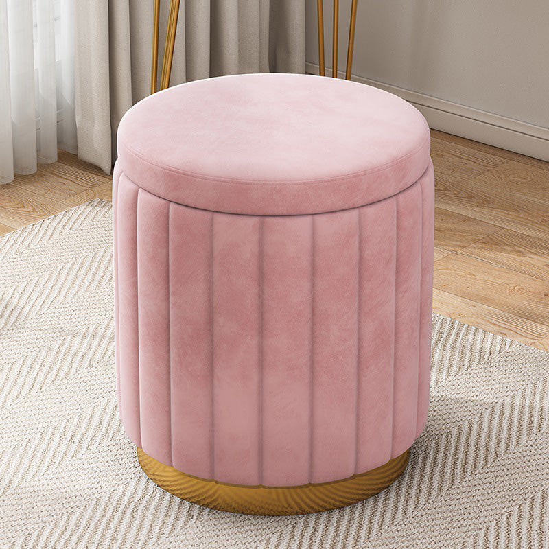 Velvet Ottoman Whole Colored Cylinder Shape Fade Resistant Ottoman with Storage