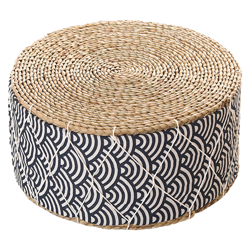 Traditional Poof Tribal Pattern Cylinder Shape Rattan Tear Resistant Pouf