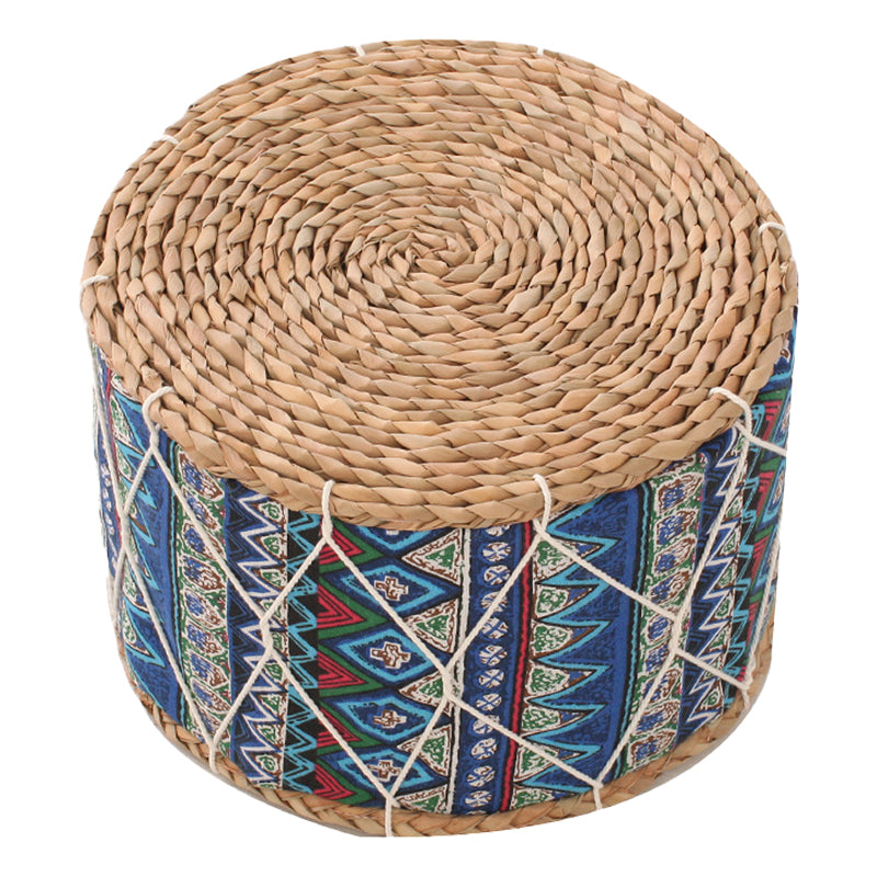 Traditional Poof Tribal Pattern Cylinder Shape Rattan Tear Resistant Pouf