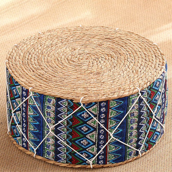 Traditional Poof Tribal Pattern Cylinder Shape Rattan Tear Resistant Pouf