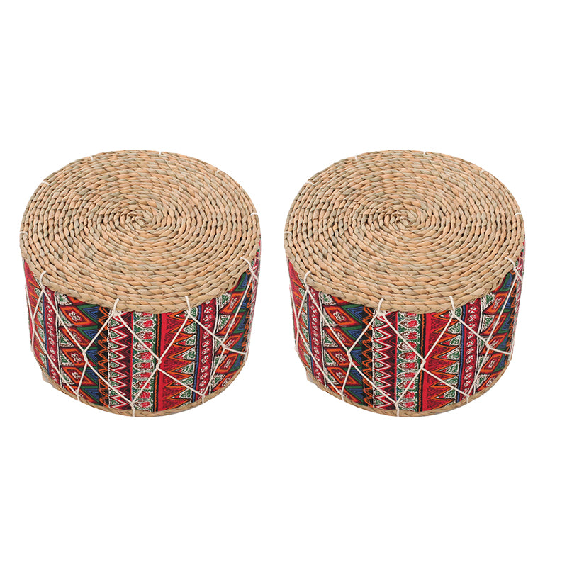 Traditional Poof Tribal Pattern Cylinder Shape Rattan Tear Resistant Pouf