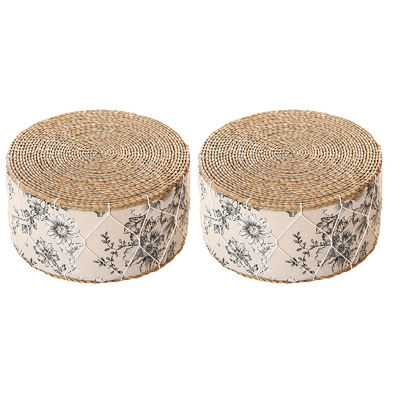 Traditional Poof Tribal Pattern Cylinder Shape Rattan Tear Resistant Pouf