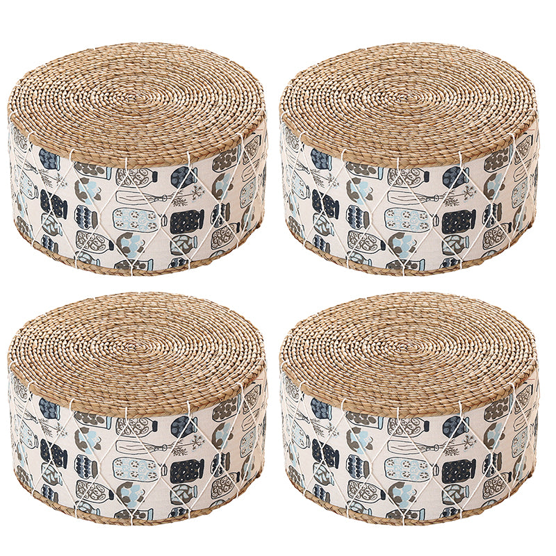 Traditional Poof Tribal Pattern Cylinder Shape Rattan Tear Resistant Pouf