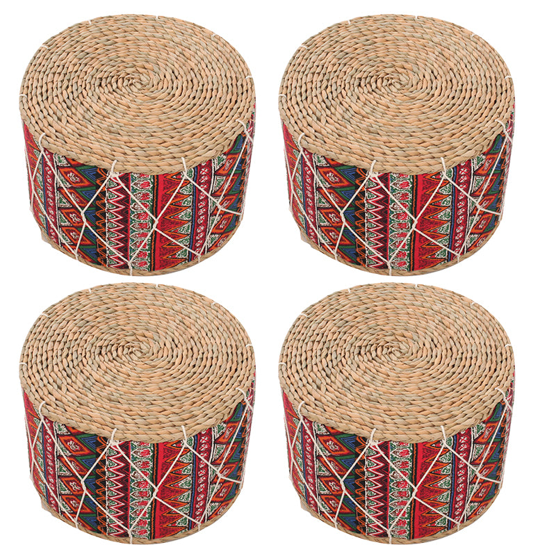 Traditional Poof Tribal Pattern Cylinder Shape Rattan Tear Resistant Pouf