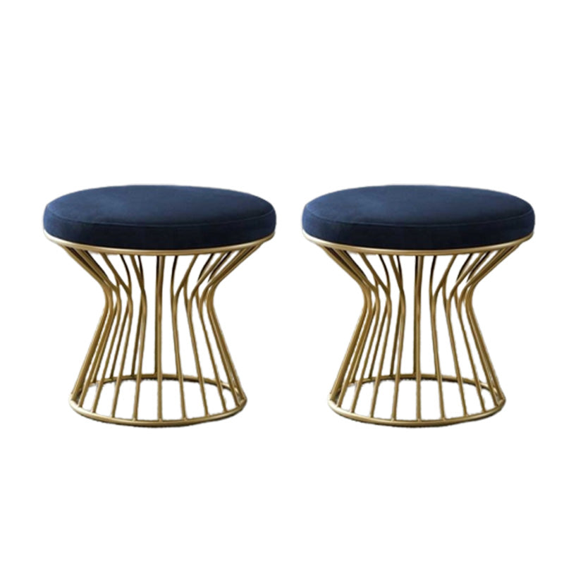 Gorgeous Ottoman Velvet Upholstered Solid Color Metal Frame Round Ottoman