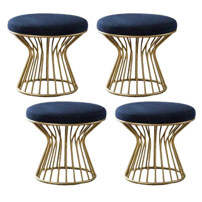 Gorgeous Ottoman Velvet Upholstered Solid Color Metal Frame Round Ottoman