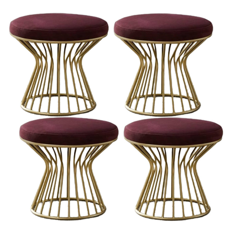 Gorgeous Ottoman Velvet Upholstered Solid Color Metal Frame Round Ottoman