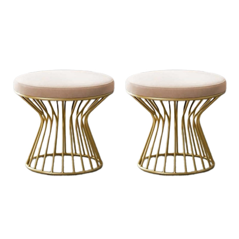 Gorgeous Ottoman Velvet Upholstered Solid Color Metal Frame Round Ottoman