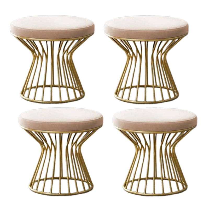 Gorgeous Ottoman Velvet Upholstered Solid Color Metal Frame Round Ottoman