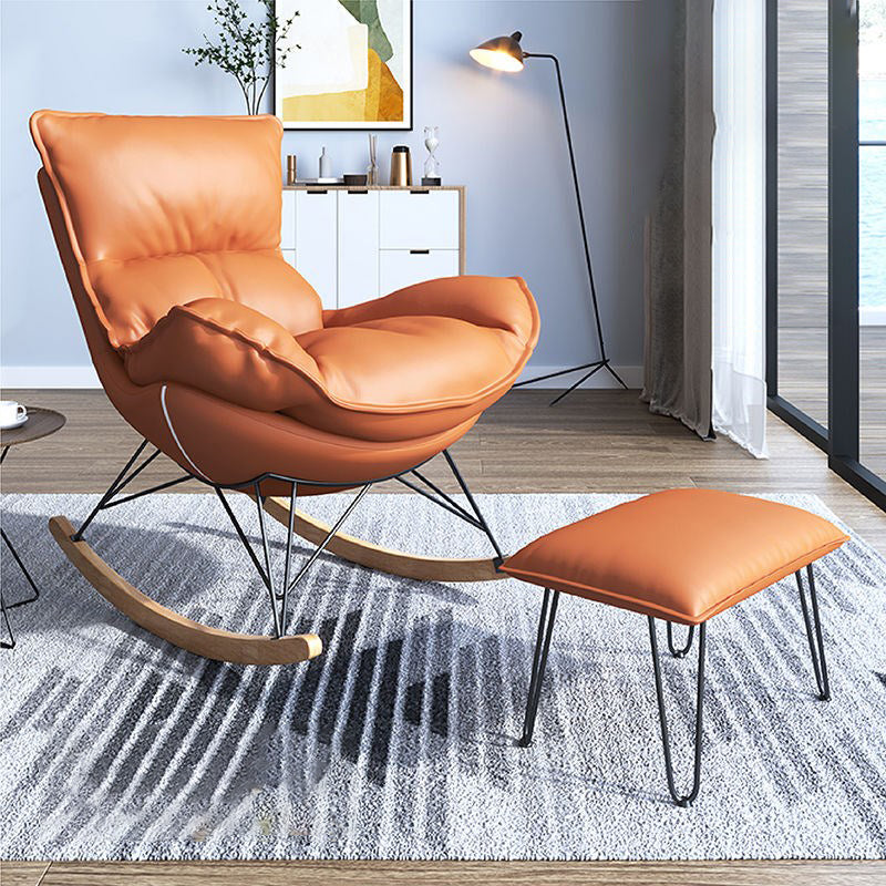 Modern Upholstered Rocker Chair Metal Frame Dirt Resistant Rocker Chair with Ottoman