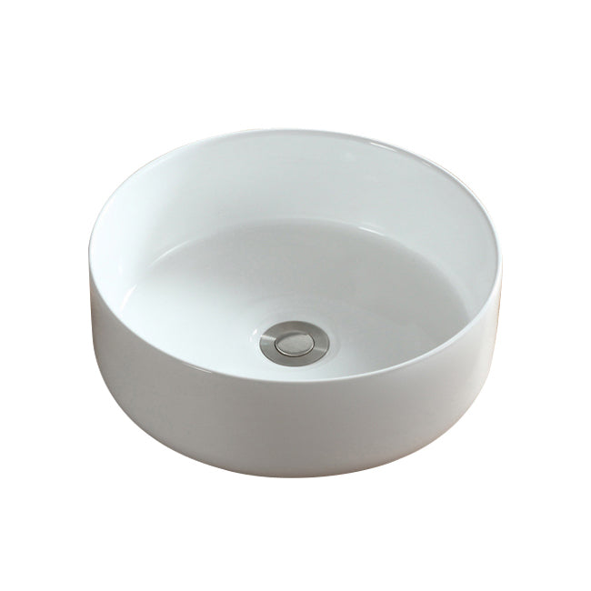 Modern Bathroom Sink Pop-Up Drain Porcelain Round Vessel Sink