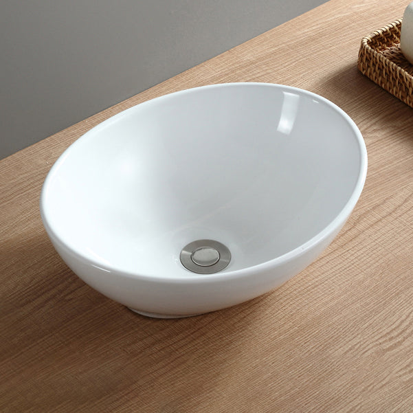Modern Bathroom Sink Pop-Up Drain Porcelain Round Vessel Sink