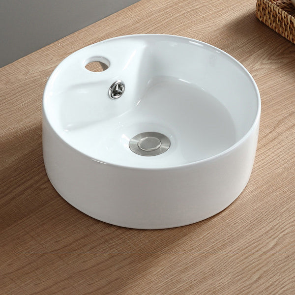 Modern Bathroom Sink Pop-Up Drain Porcelain Round Vessel Sink