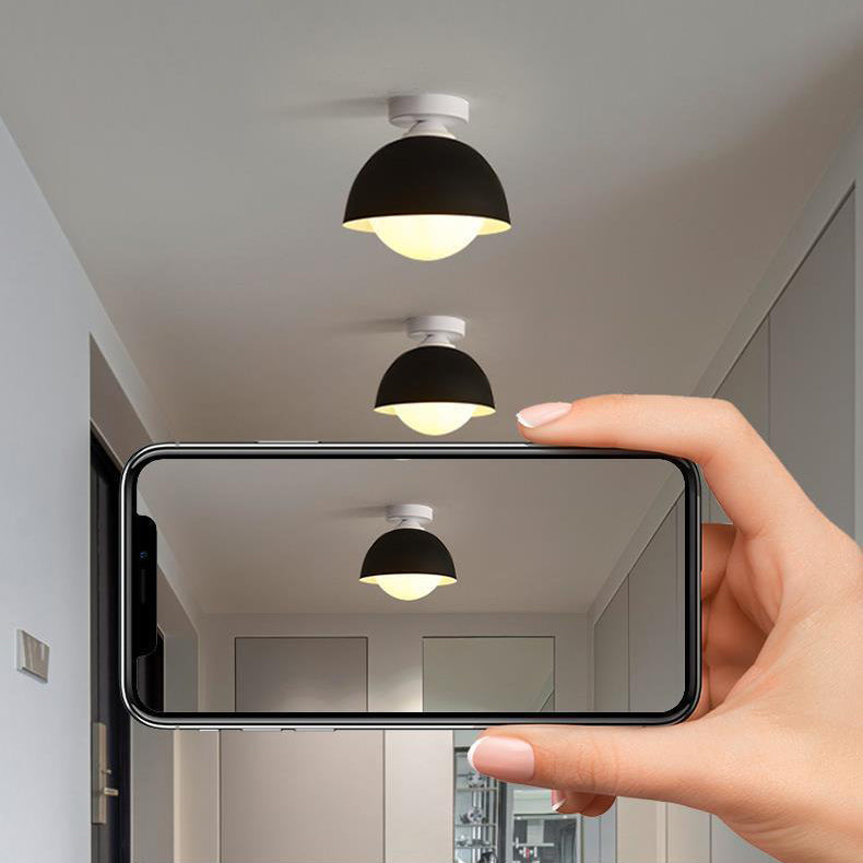 Dome Shape Flush Mount Modern Style Metal 1 Light Flush Ceiling Light in White/black