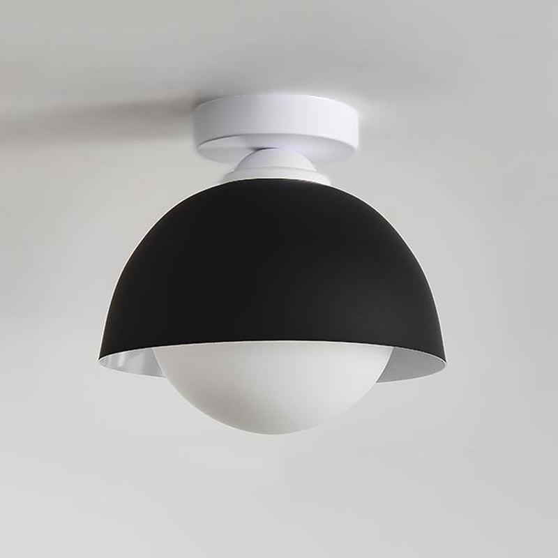 Dome Shape Flush Mount Modern Style Metal 1 Light Flush Ceiling Light in White/black
