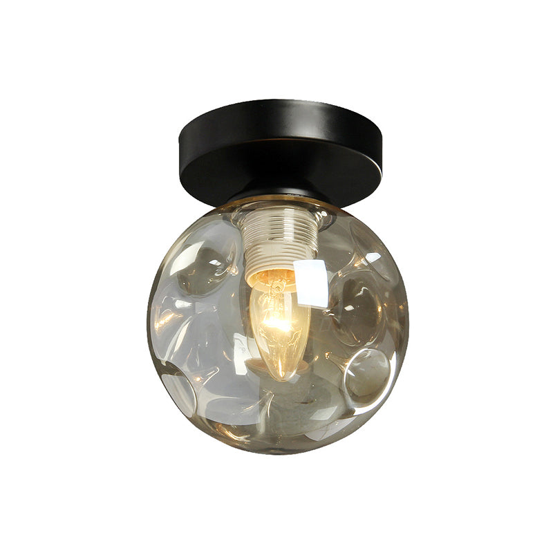 Sphere Shape Flush Light Modern Style Glass 1 Light Flush Ceiling Light in Black / Amber