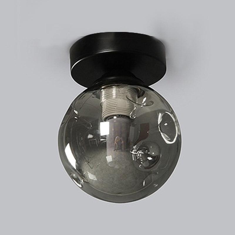 Sphere Shape Flush Light Modern Style Glass 1 Light Flush Ceiling Light in Black / Amber