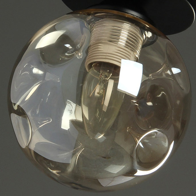 Sphere Shape Flush Light Modern Style Glass 1 Light Flush Ceiling Light in Black / Amber