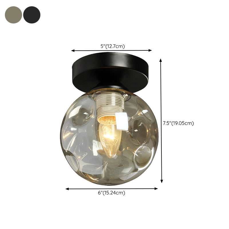 Sphere Shape Flush Light Modern Style Glass 1 Light Flush Ceiling Light in Black / Amber