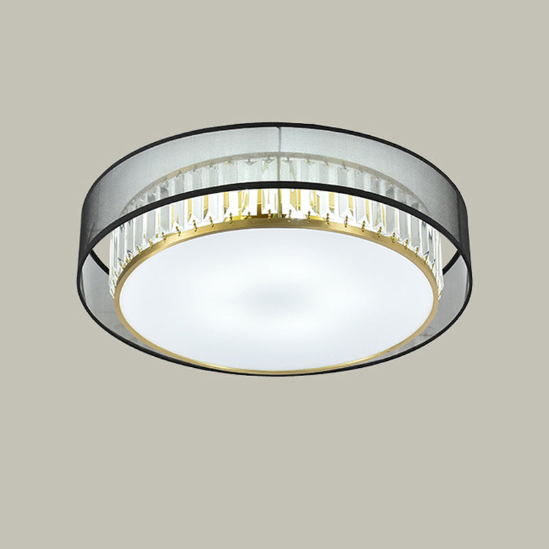 Modern Flush Light Drum Ceiling Lighting with Crystal and Fabric for Bedroom