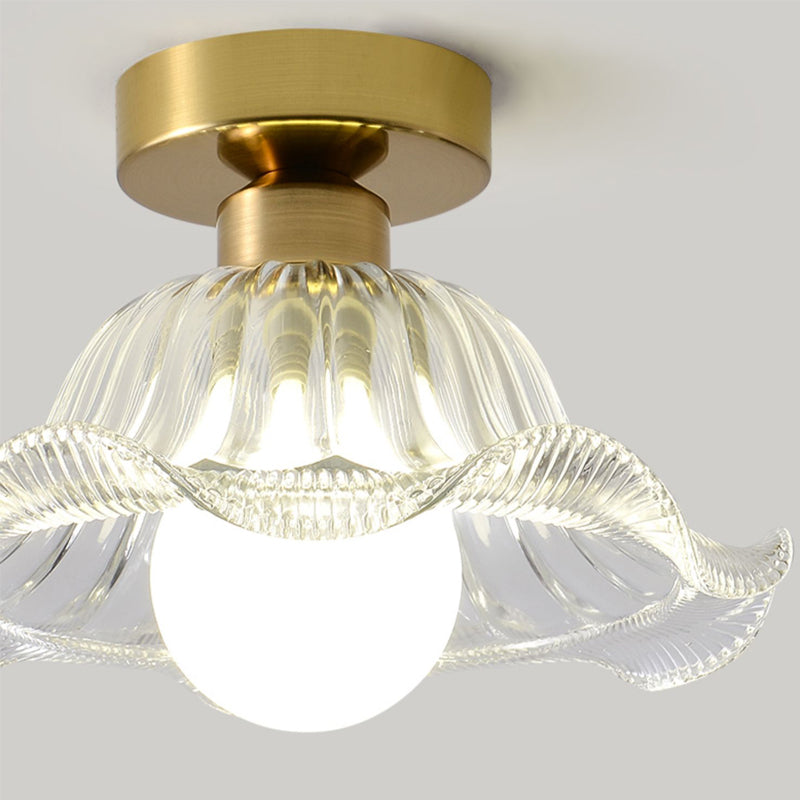 Wavy Shape Flush Mount Modern Style Glass 1 Light Flush Light in Clear /Green