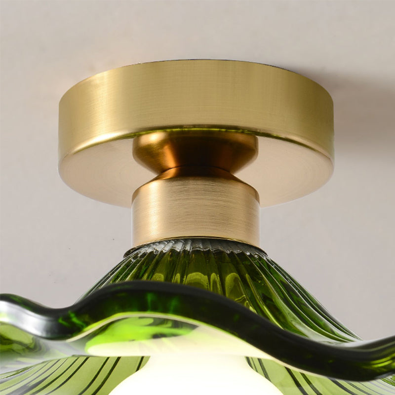 Wavy Shape Flush Mount Modern Style Glass 1 Light Flush Light in Clear /Green