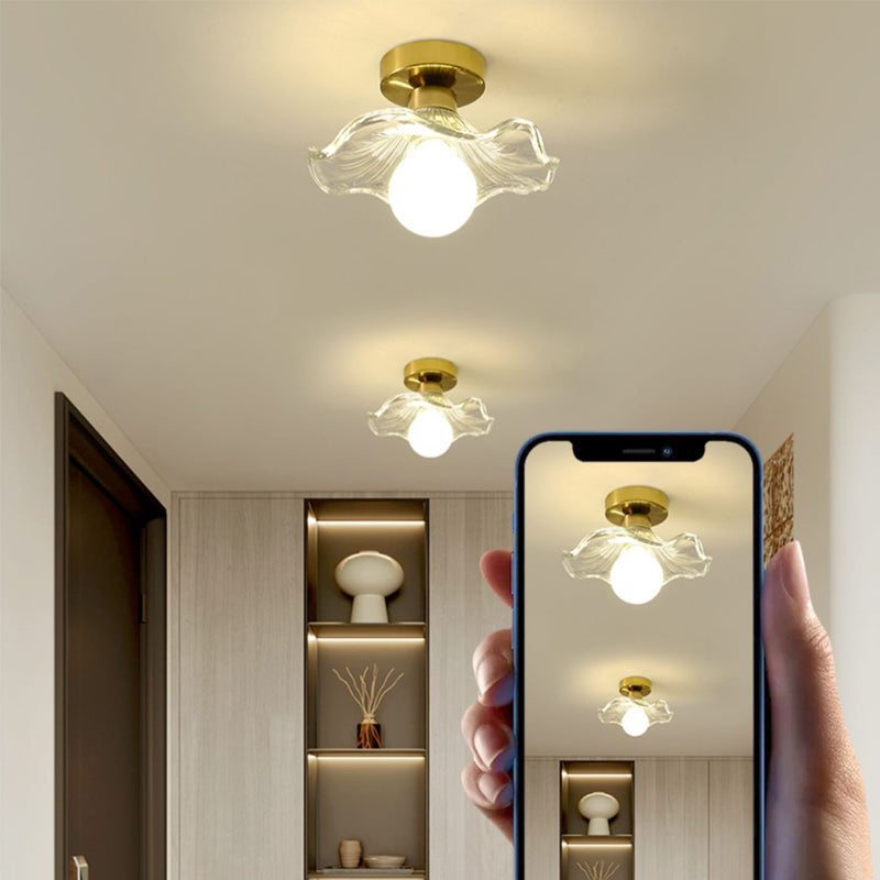 Wavy Shape Flush Mount Modern Style Glass 1 Light Flush Light in Clear /Green