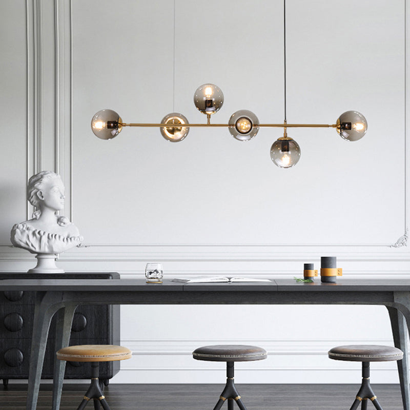 Modern Linear Ceiling Pendant Light Glass 6 Lights Hanging Ceiling Lights